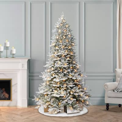 Puleo International 6.5 ft. Pre-lit Flocked Royal Majestic Douglas Fir Downswept Artificial Christmas Tree