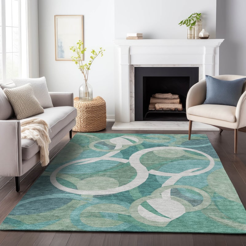 Machine Washable Indoor/Outdoor Contemoorary Deco Chantille Rug