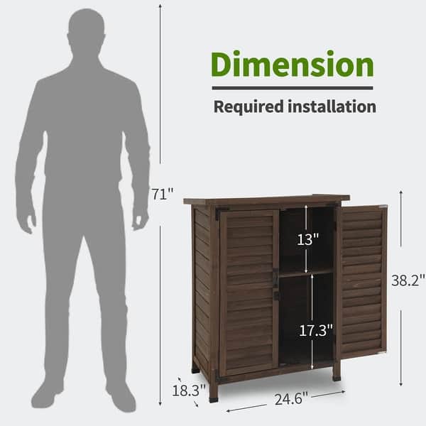 dimension image slide 5 of 6, MCombo Small Outdoor Storage Cabinet Shed with Double Doors (24.6" x 18.3" x 38.2"), Wooden 0985