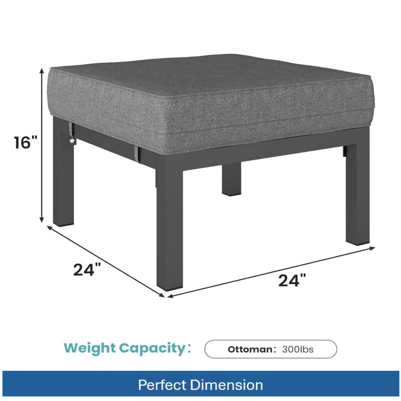 Set of 2 24" Aluminum Patio Ottomans with Dark Gray Cushions