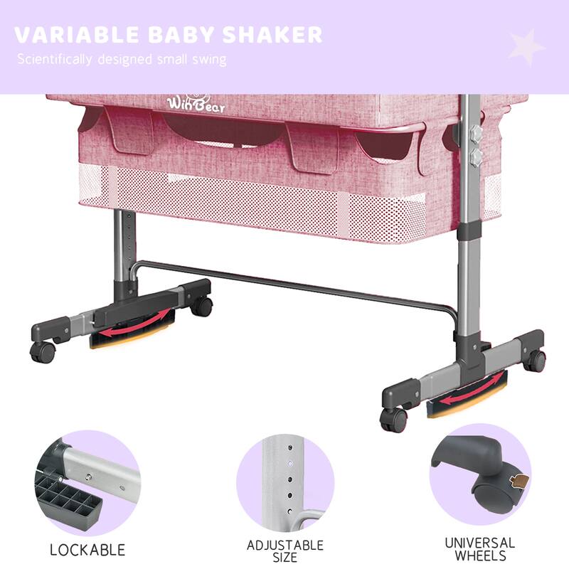 Adjustable Height Baby Bedside Sleeper Crib with Removable Mosquito Net Cover and Wheels