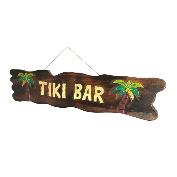 Zeckos Colorful Carved Wood Tiki Bar Sign Wall Hanging 41 Inches
