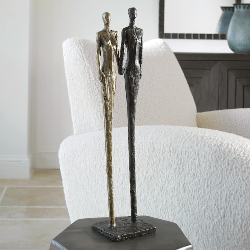 Two People Holding Hands Cast Iron Sculpture - 20" - Bronze and Brass Finish