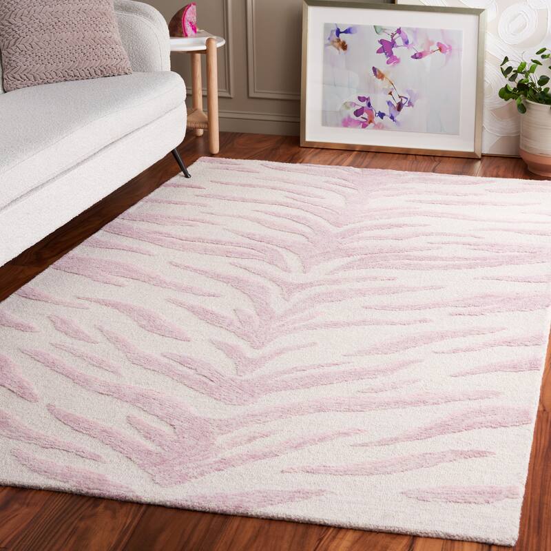 SAFAVIEH Handmade Ebony Dasena Modern Wool Rug - 8' x 10' - Pink/Ivory