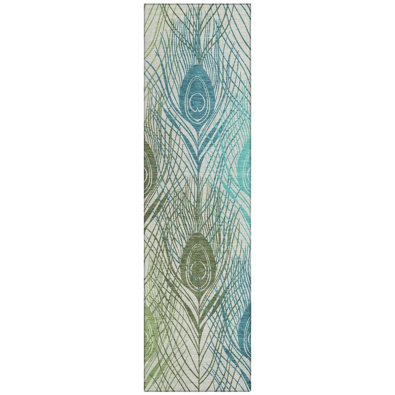 Machine Washable Indoor/ Outdoor Modern Peacock Chantille Rug