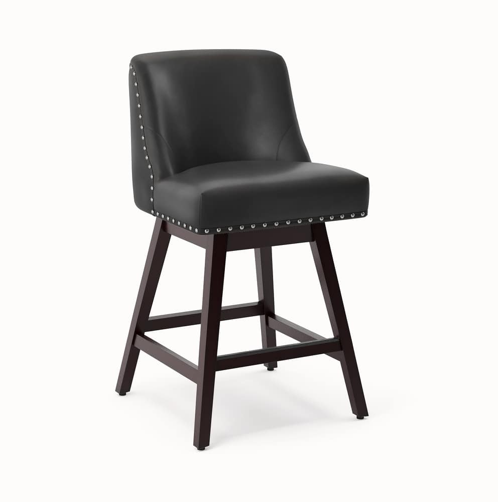 26 in. Swivel Counter Height Bar Stools Upholstered Wood Frame Counter StoolsWith Nailhead Trim