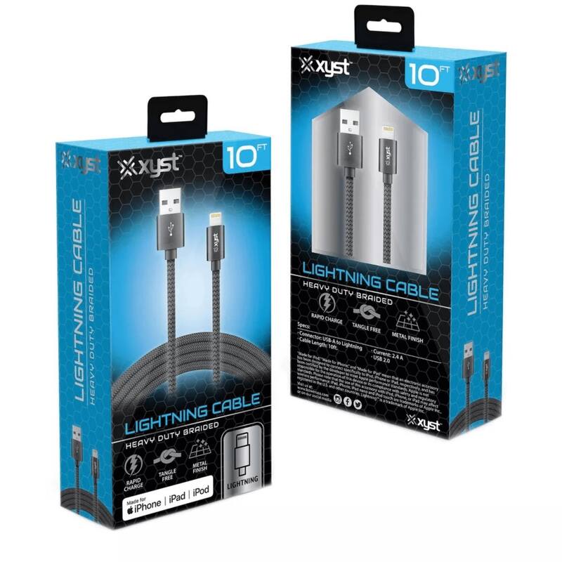 Xyst Charge and Sync USB to Lightning Braided Cable 10Ft