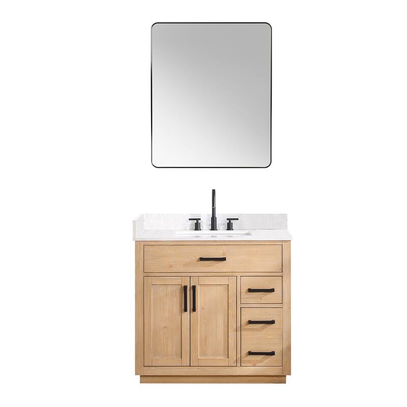 Altair Gavino Bath Vanity with Grain White Composite Stone Top and Mirror