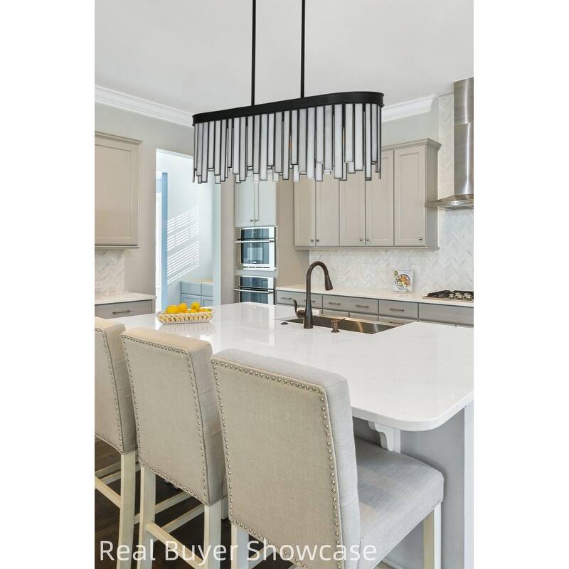 Tifany Modern Black 6-Light Linear Chandelier Glass Island Lights for Dining Room - 28.1''L x 9.2''W x 8.9''H