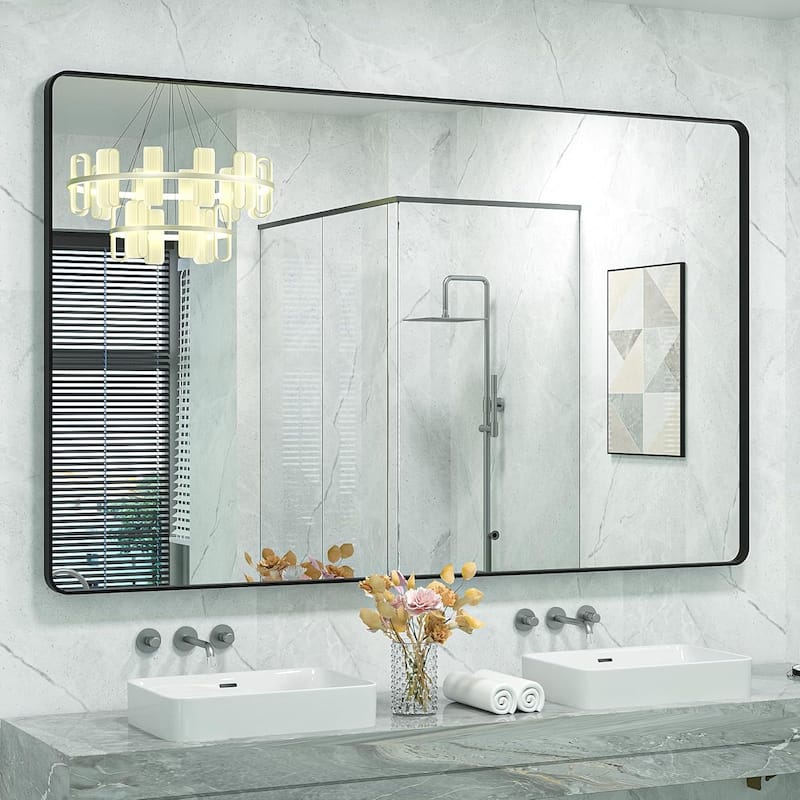 Aluminum alloy Framed Tempered Glass Wall Bathroom Vanity Mirror - 60" x 40" - Black