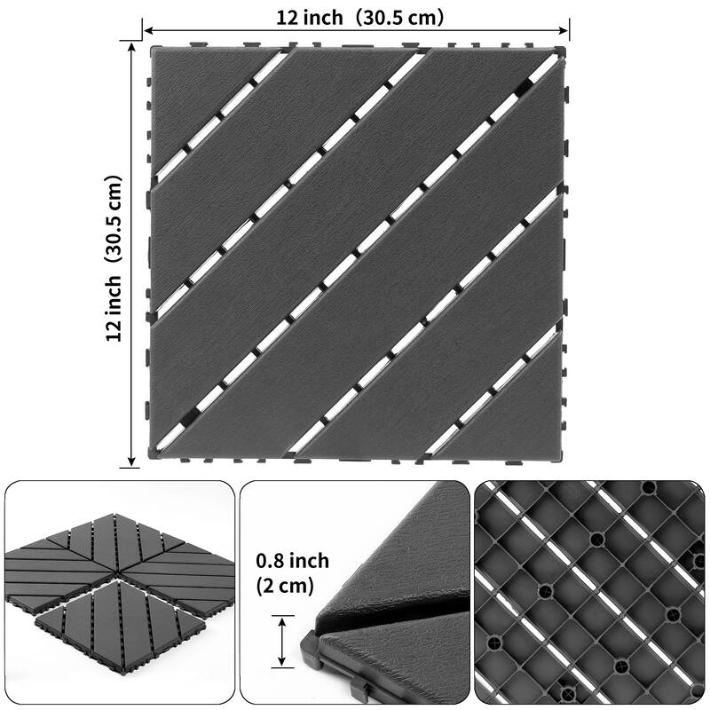 Plastic interlocking decking tiles, 44 packs of terrace decking tiles, 12 inches x 12 inches waterproof