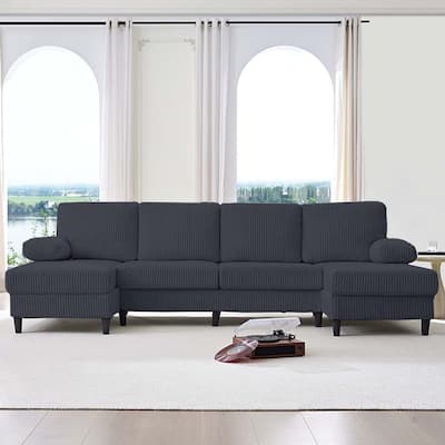 Mixoy W110"U-Shaped Sectional Sofa Couches with Double Chaises and Sleepable Armrests,Corduroy Upholstered 4-Seater Sofa