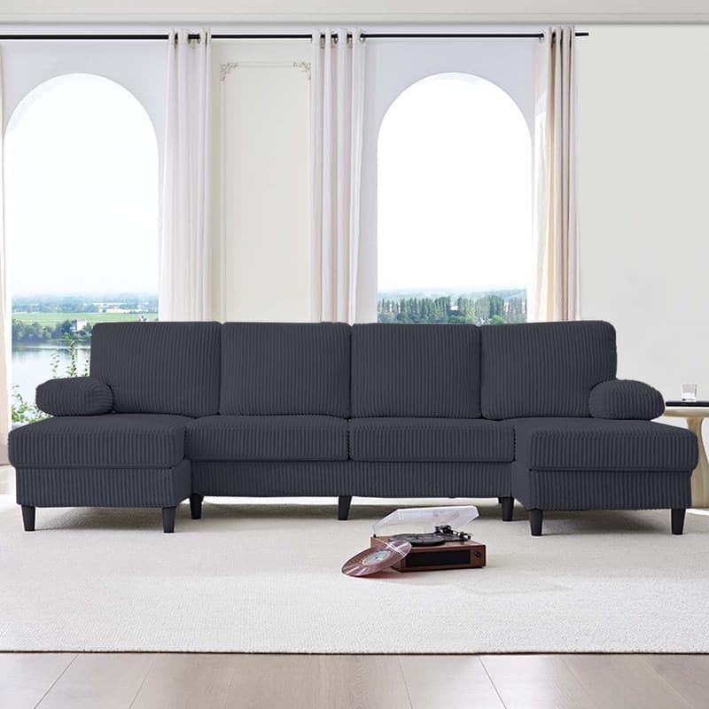 Mixoy W110"U-Shaped Sectional Sofa Couches with Double Chaises and Sleepable Armrests,Corduroy Upholstered 4-Seater Sofa