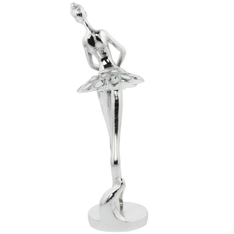 Silver Polystone Dancer Decorative Sculpture with Mirror Accents (Set of 3)