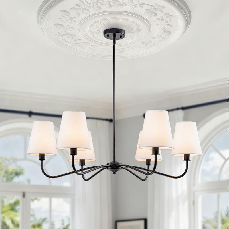 Starsky 6-Light Modern Classic Chandelier with White Linen Shades