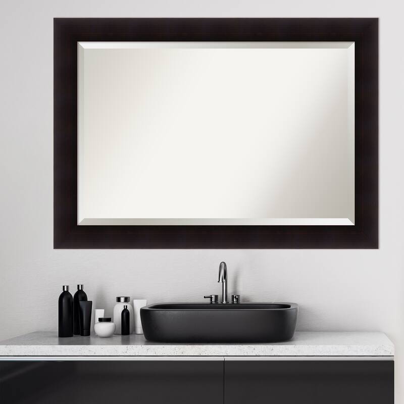Beveled Wood Bathroom Wall Mirror - Portico Espresso Frame - Outer Size: 42 x 30 in
