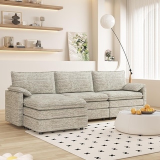 108" Modular Sectional Sofa, Chenille Cloud Couch with Movable Ottoman ...