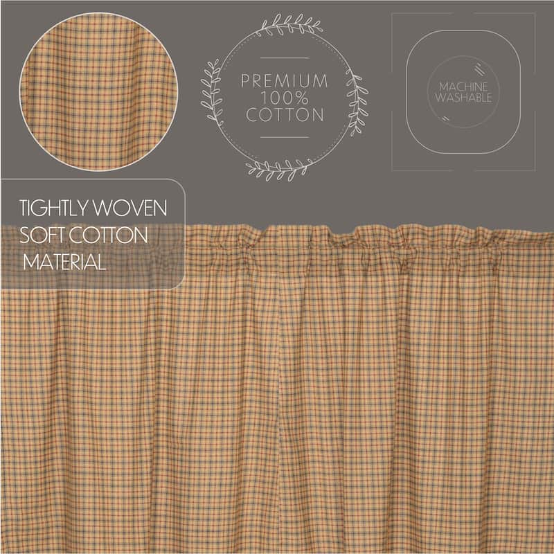 Tan Rustic Kitchen Curtains Valance Rod Pocket Cotton Plaid - 16x72