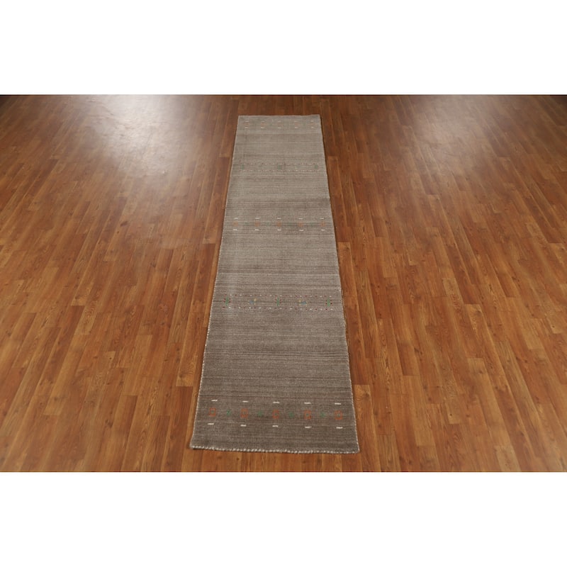 Gabbeh Indian Runner Rug Hand-Knotted Oriental Grey Wool Carpet - 2'4" x 9'9"