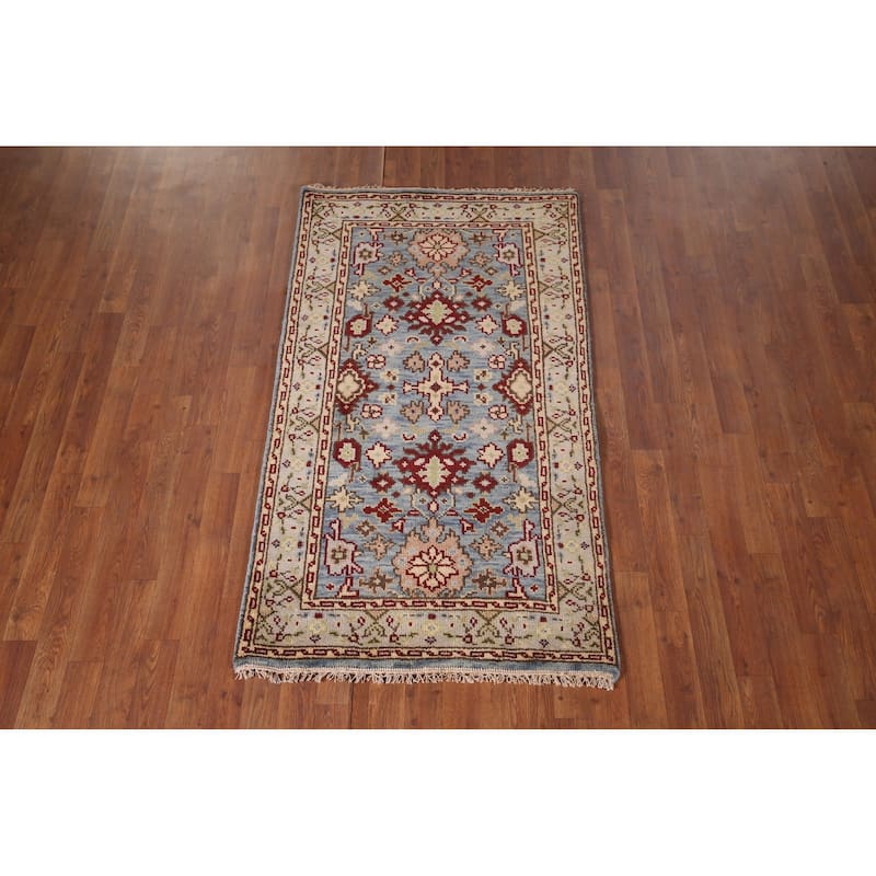 Light Blue Geometric Heriz Serapi Accent Rug Handmade Wool Carpet - 2'11"x 5'2"