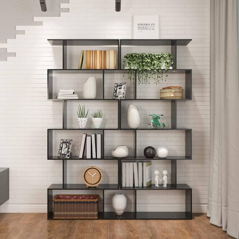 S-Shaped Bookshelf, Black Geometric Bookcase for Home & Office