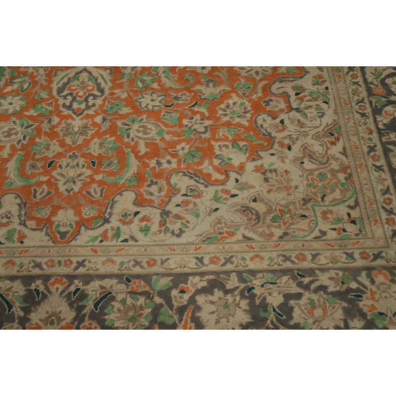 Hand Knotted Oriental 100% Wool Carpet Traditional Floral Oranges & Rust Tabriz Area Rug - 11' 1'' X 8' 1''