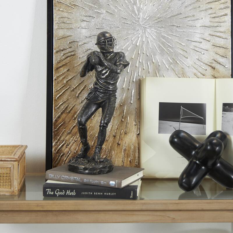 Polystone Football Player Decorative Sculpture - Silver - Roche River Decor