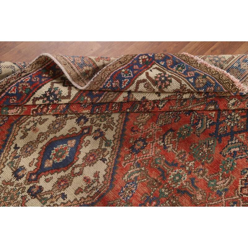 Geometric Hamedan Persian Vintage Area Rug Hand-Knotted Wool Carpet - 6'11"x 10'0"