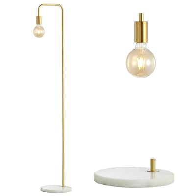 Haines 60" Minimalist Edison Metal/Marble Floor Lamp, Gold by JONATHAN Y