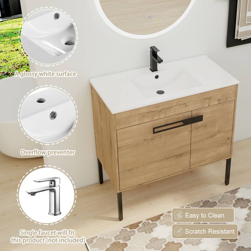ARTCHIRLY 24/30/36 Inch Bathroom Vanity with Sink, Floating or Freestanding Bathroom Vanity with Soft Close Door and Shelf