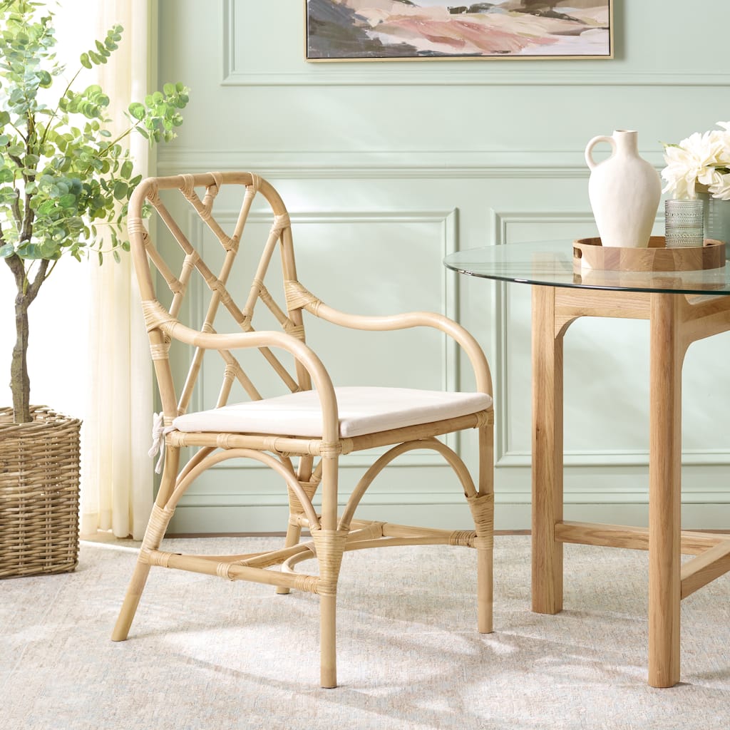 SAFAVIEH Olala Rattan Arm Dining Chair, Fully Assembled - 23"W x 20"D x 37"H