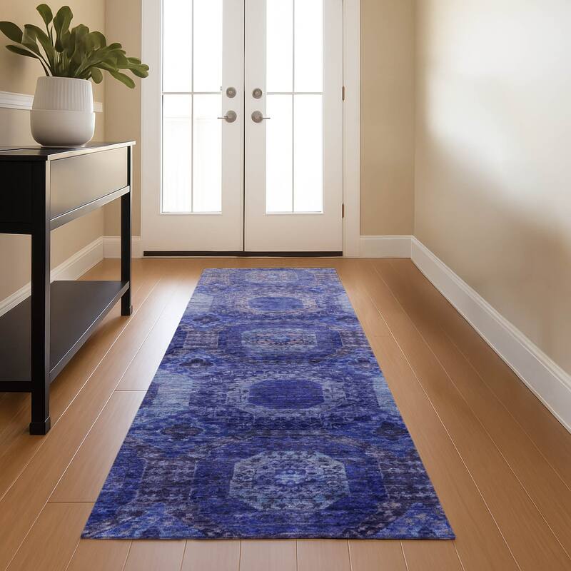 Premium Washable Super Soft Vintage Traditional Mayfield Rug - Purple - 2'3" x 7'6"