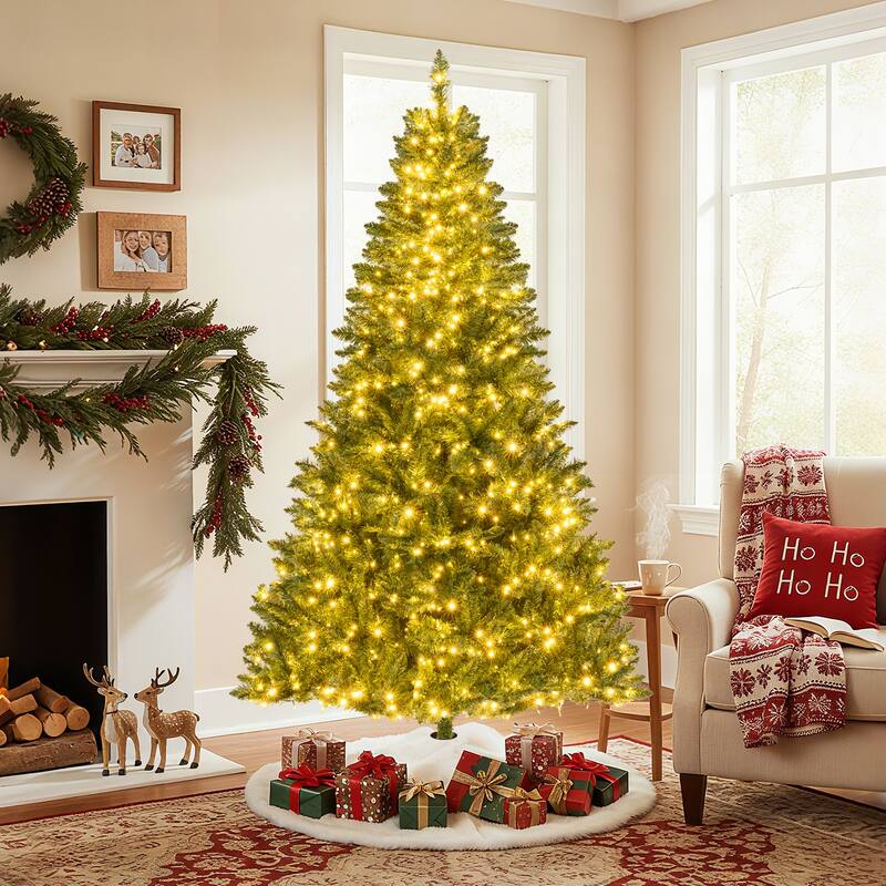 Gymax Artificial Christmas Tree w/990 Branch Tips 1000 Warm White LED