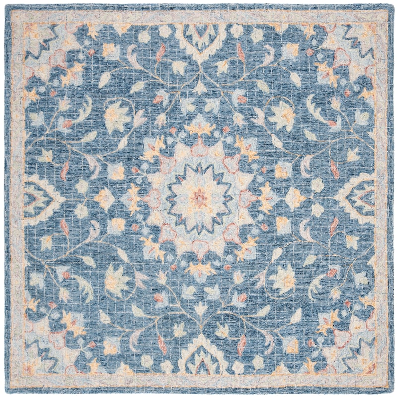 SAFAVIEH Handmade Blossom Gliceria Modern Floral Wool Rug - 6' Square - Navy/Multi