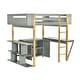 preview thumbnail 25 of 30, Full Size Loft Bed with Built-in Storage Cabinet, Cubes & Foldable Desk, Solid Wood Loft Bed Frame for Kids Teens Adults