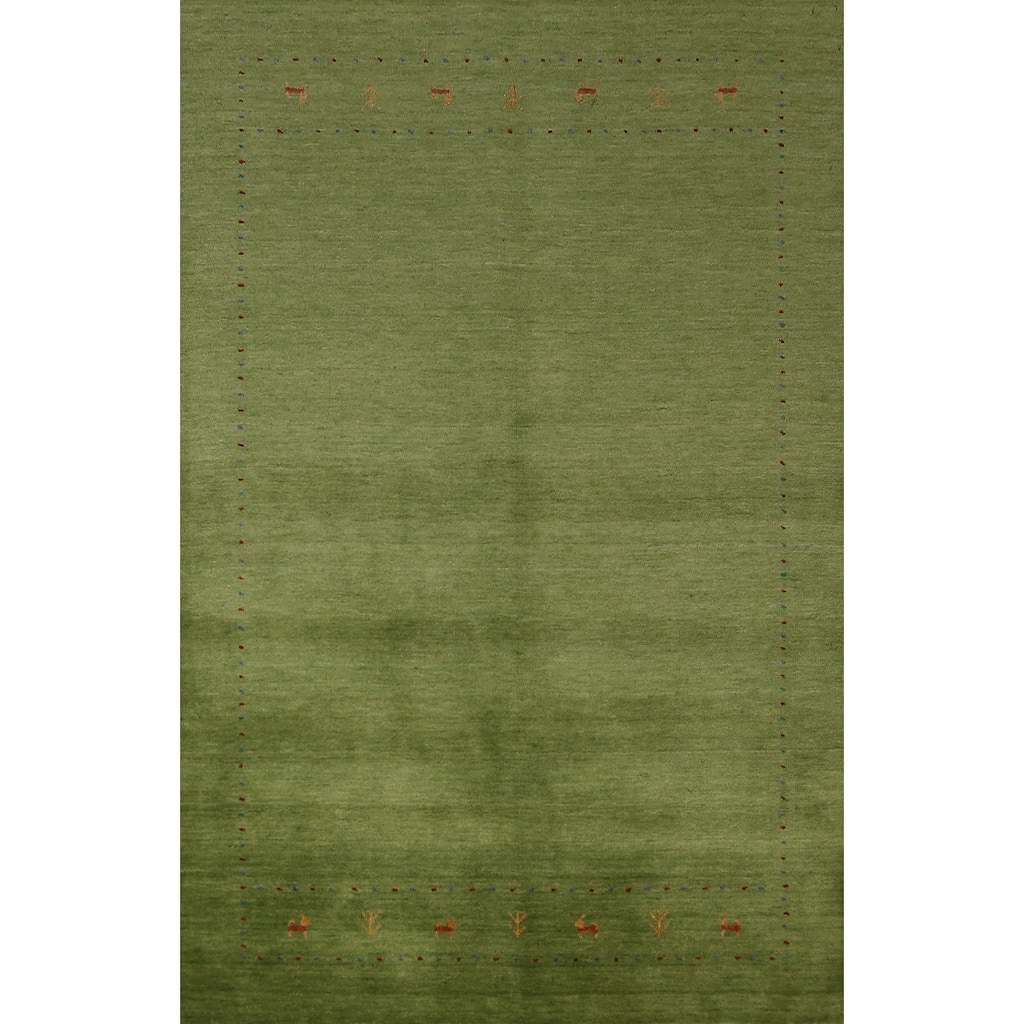 Hand Knotted Oriental 100% Wool Carpet Tribal Animal Pictorial Green Gabbeh Area Rug - 7' 8'' X 5' 3''