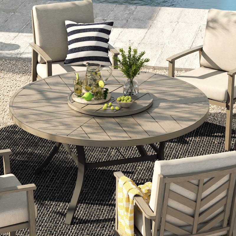 Patio Aluminum Round 59.5" Dining Table With Outdoor Chairs