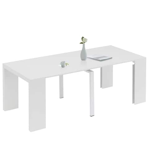 Ivinta Expandable Dining Table with Leaf, White Modern High Gloss - 35.4"D x 78.5"W x 29.5"H