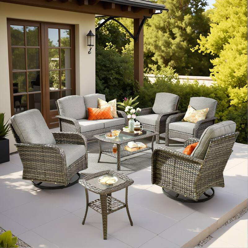 XIZZI 7-Piece Patio Wicker Furniture Conversation Swivel Chairs Set - Dark Grey