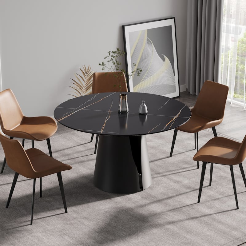 53.15"Modern artificial stone round carbon steel base dining table-can accommodate 6 people