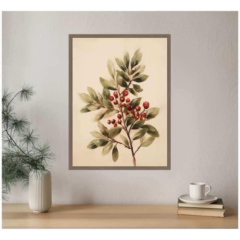 Kate and Laurel Framed Canvas Red Berry Botanical by The Creative Bunch Studio
