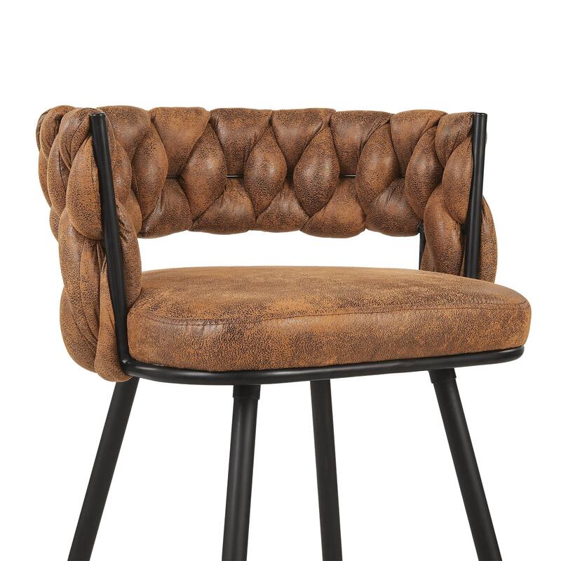 Javlergo Set of 2/4/6 Counter Height Bar Stools, 26.77" Upholstered Woven Back Bar Chairs with Armrests and Footrest