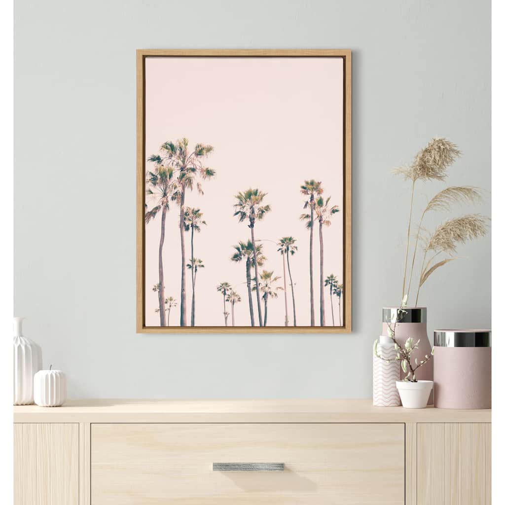 Kate and Laurel Sylvie Pink Palm Tree Paradise Framed Canvas by Caroline Mint