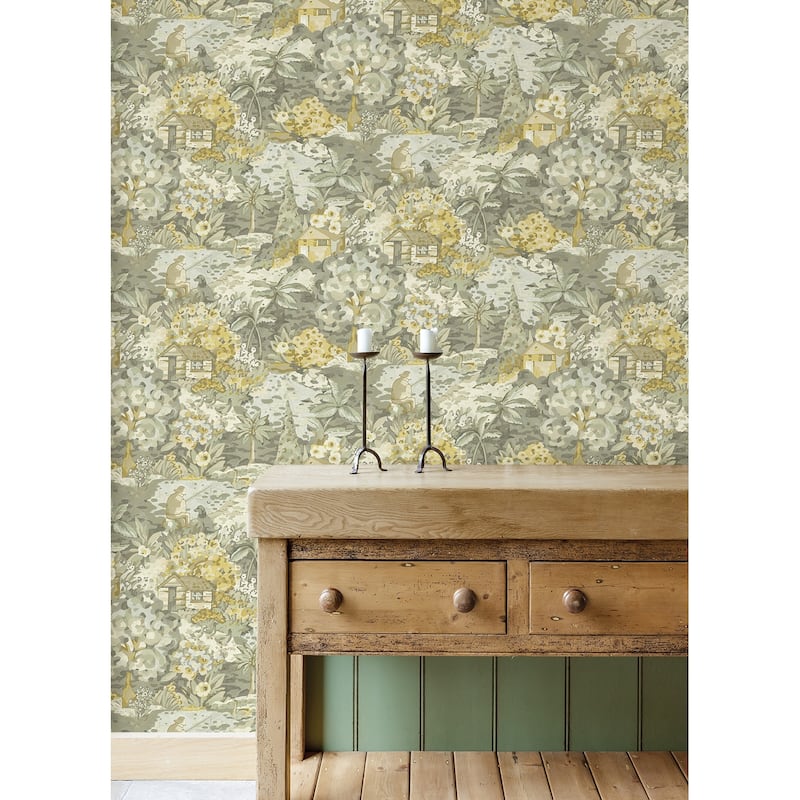Caroline et Bettina Yellow Grey le Forestier Peel & Stick Wallpaper