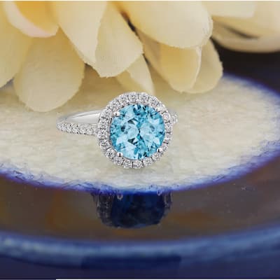 Auriya 3 1/3ct Fancy Round Sky Blue Topaz and Halo Diamond Engagement Ring 5/8ctw 14k Gold