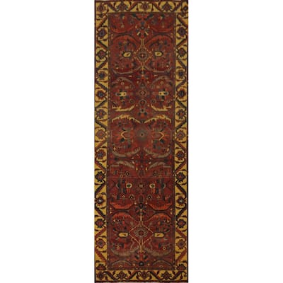 Hand Knotted Oriental 100% Wool Carpet Traditional Floral Red Heriz Runner Rug - 11' 6'' X 3' 8''