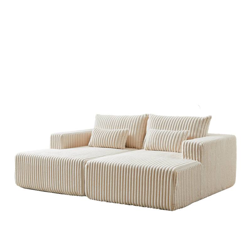 Oversized Modular Sectional Lounge Chaise, Corduroy Upholstered Boneless Sleeper Sofa, Reclining Loveseat Chair with 4 Pillows