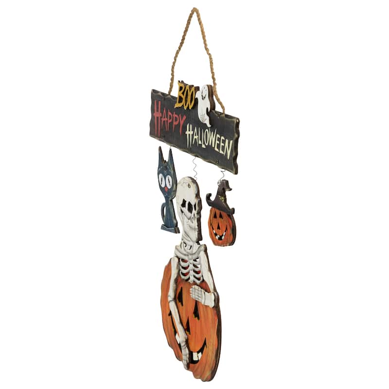 14.5" Skeleton Jack-O-Lanterns Black Cat Halloween Hanging Decoraton