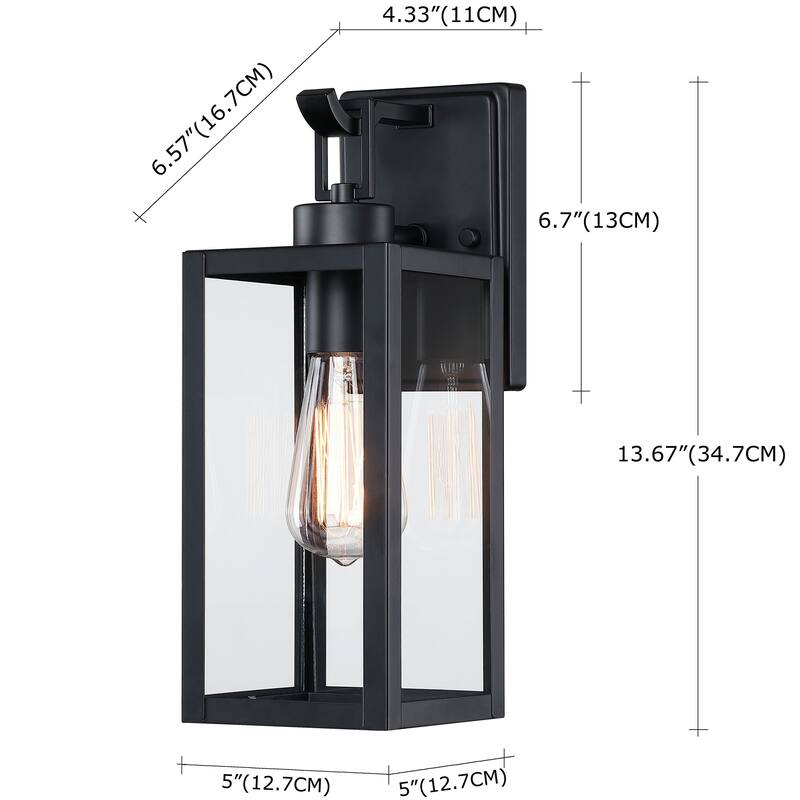 1-Light Steel Black Rectangular Outdoor Wall Sconce for Porch & Entryway