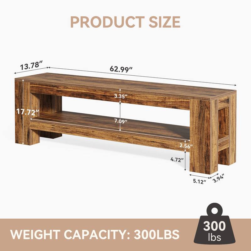 Farmhouse Wooden Entryway Bench, 59" Indoor Console Shoe Bench